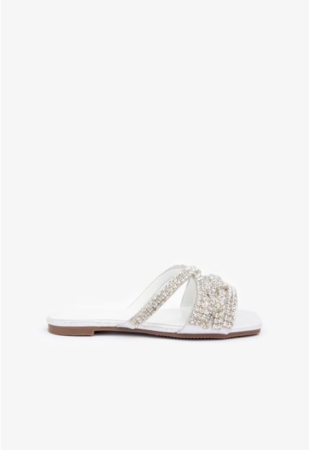 Crystal Embellished Strap Flats