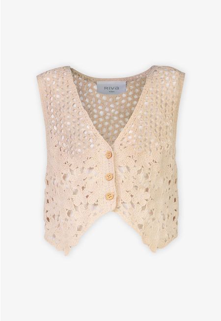 Lace Sleeveless Solid Gilet