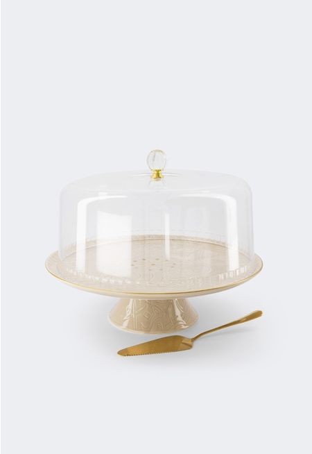 Ceramic Cake Stand With Glass Cover 12 Inch