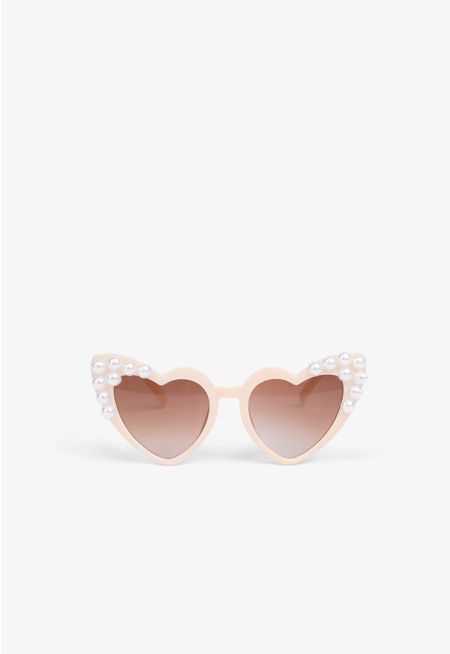 Faux Pearls Embellished Heart Shaped Sunglasses