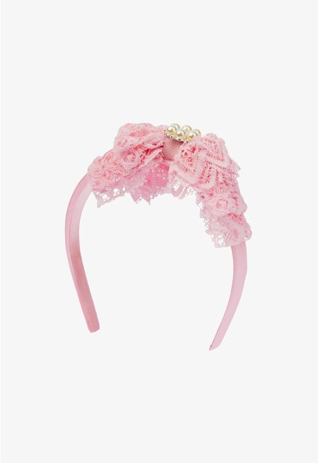 Ruffled Lace Faux Pearl Headband