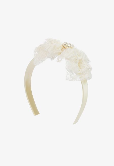 Ruffled Lace Faux Pearl Headband