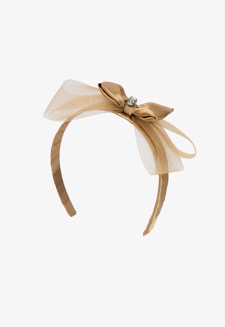 Crystal Ribbon Mesh Bow Headband