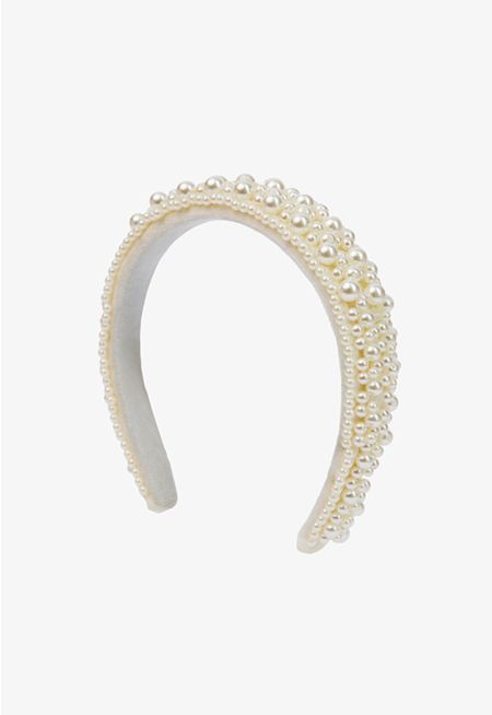 Quilted Faux Pearl Embellished Headband