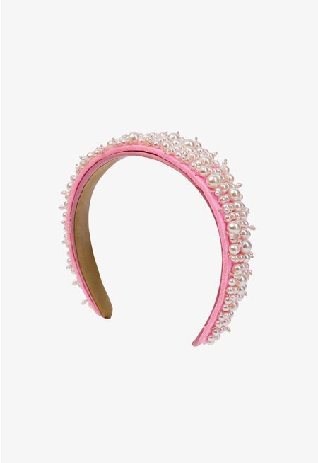 Quilted Faux Pearl Embellished Headband