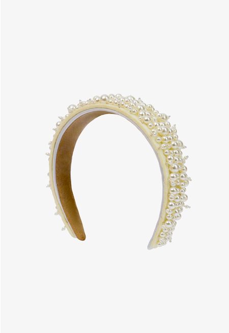 Quilted Faux Pearl Embellished Headband