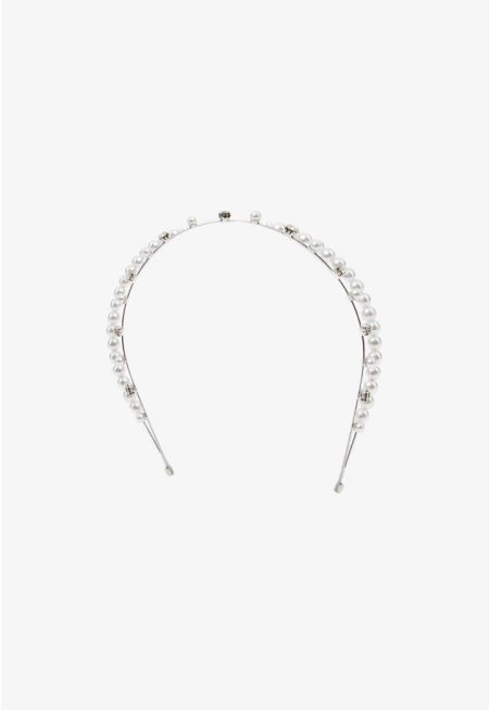 Embellished Crystal & Faux Pearls Double Strand Headband