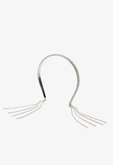 Sleek Crystal Encrusted Fringe Headband