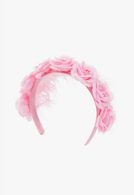 Floral Faux Feather Embellished Headband
