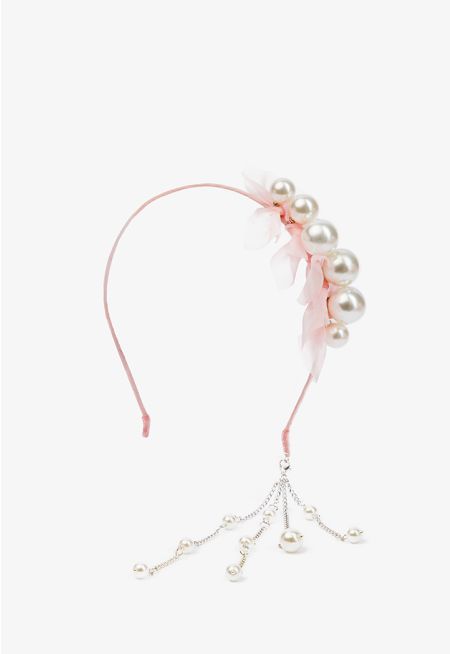 Embellished Faux Pearl and Charm Pendant Headband