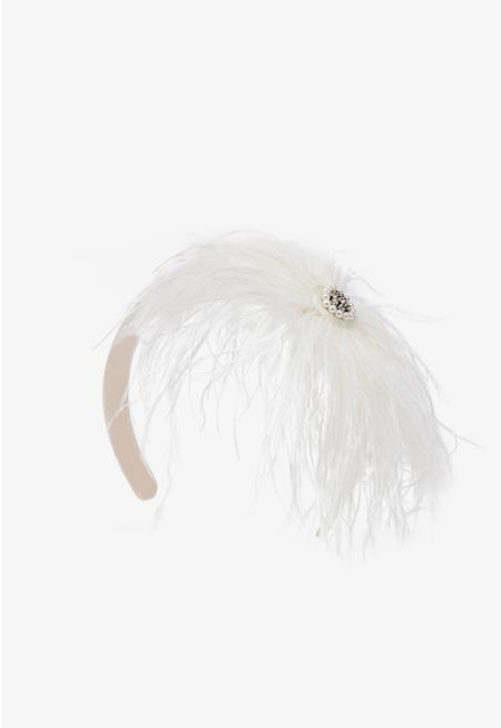 Thin Embellished Faux Feather and Crystal Headband