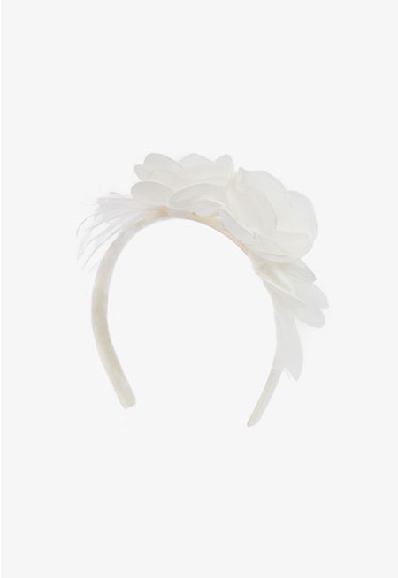 Embellished Floral Mesh Faux Feather Headband