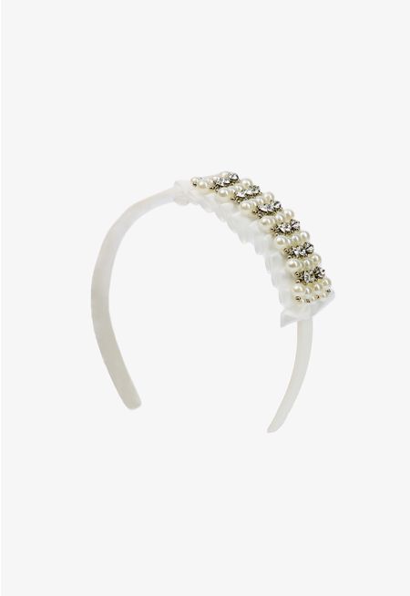 Ruffled Pearls and Rhinestones Embellished Headband