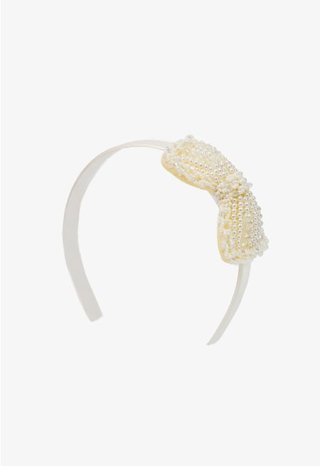 Embellished Pearly Bow White Headband