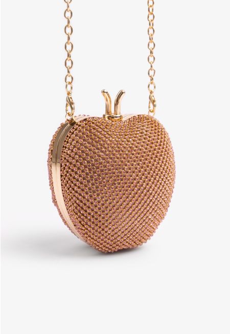 Rhinestones Embellished Heart Crossbody Clutch