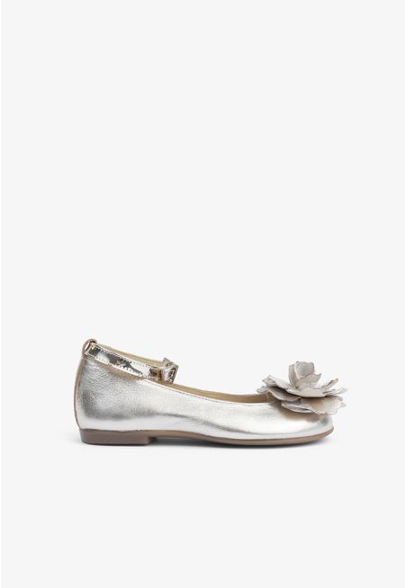Flower Embellished Ankle Strap Shoes