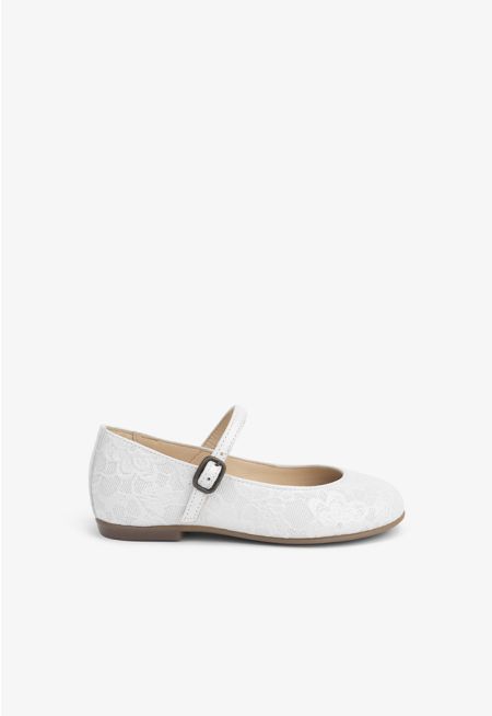 Solid Floral Textured Flat Strap Shoes
