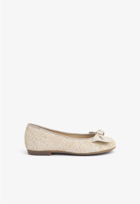 Sequined Bow Flat Ballerina Shoes