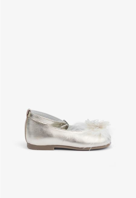 Faux Feather Embellished Flat Strap Shoes