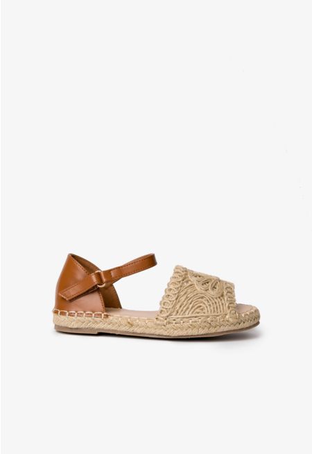 Open Toe Woven Faux Straw Sandals