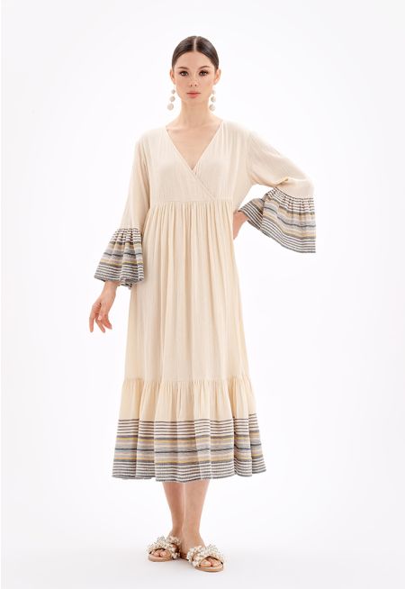 فستان ماكسي مخطّط متعدد الطبقات بتفاصيل مخططة - إطلالة رمضان- عروض