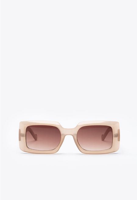 Rectangular Flat Frame Champagne Sunglasses