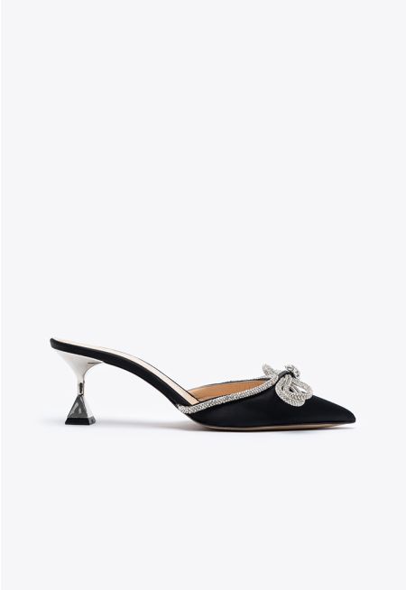 Rhinestone Bow Embellished Pointed Slide Sandals -Sale