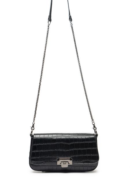 Embossed Shiny PU Leather Baguette Bag -Sale