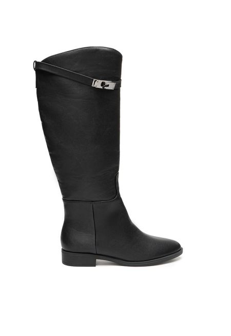 Mid Calf Length PU Leather Boots -Sale
