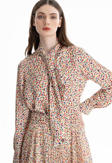 Colorful Polkadots With Wrap Around Collar Blouse