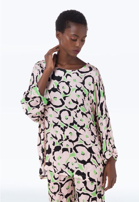 All Over Printed Straight Hem Blouse -Sale