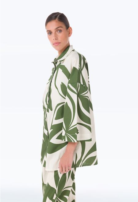 Printed Buttoned Long Sleeves Collared Shirt -Sale