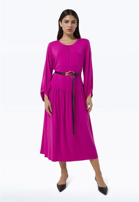 Two Tiered Solid Soft Hem Pleated Dress