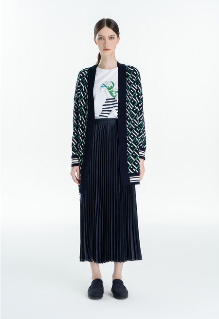 Pleated Denim Textured Maxi Skirt -Sale