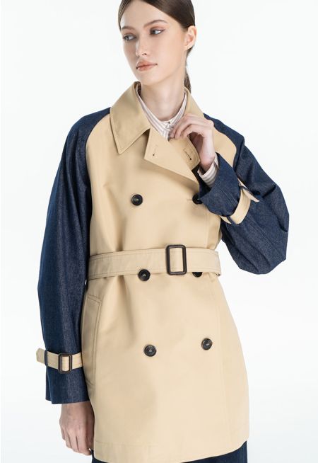 Contrast Trench Coat Design Outer Jacket -Sale