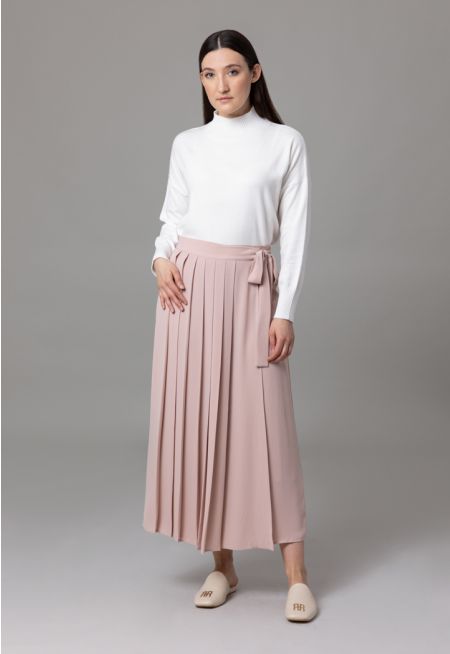 Pleated High Rise Waist Belt Culottes Trousers