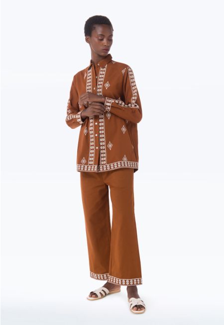 Embroidered End Solid Straight Leg Trouser -Sale