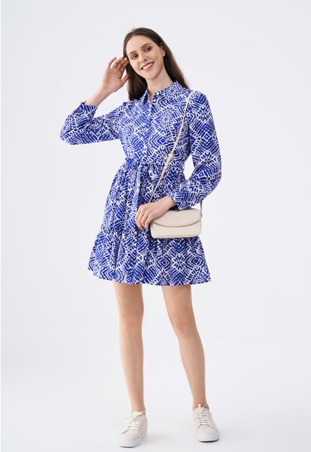 Printed Long- Sleeved Dress