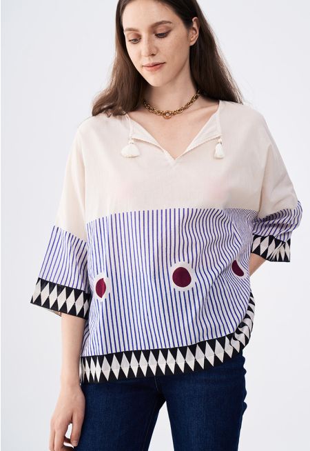 Multicolor Print Oversized Blouse