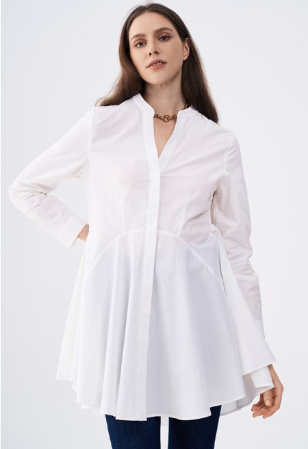 Solid Flared Shirt Dress