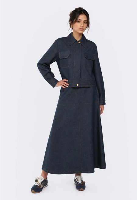 Denim Jacket and Maxi Skirt Set (2 PCS)