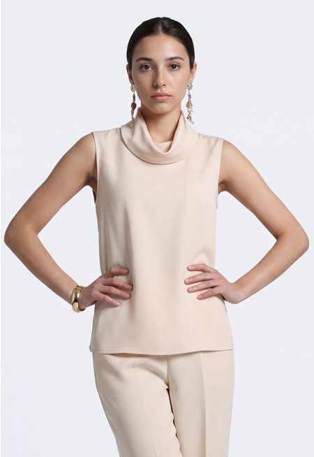 Draped-Neck Satin Top