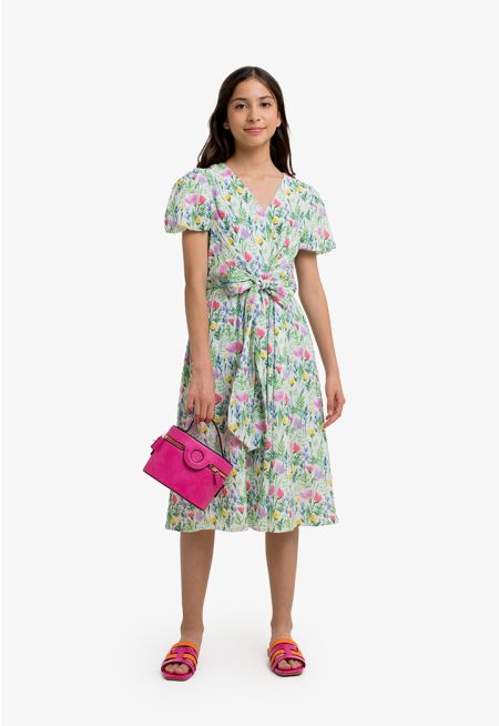 Floral Print Belted Dress