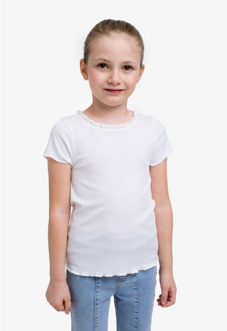 Solid Ruffled T Shirt