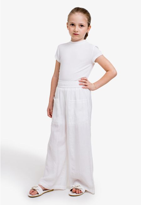 Solid Wide Leg Pocketed Trousers