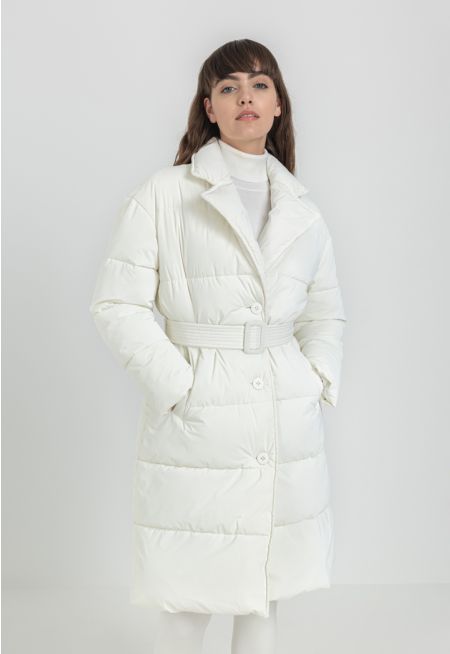Solid Puffer Belted Coat
