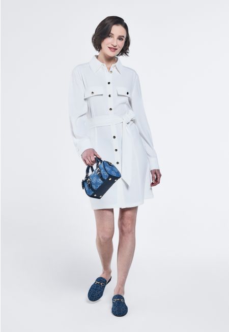 Solid Belted Shirt Dress