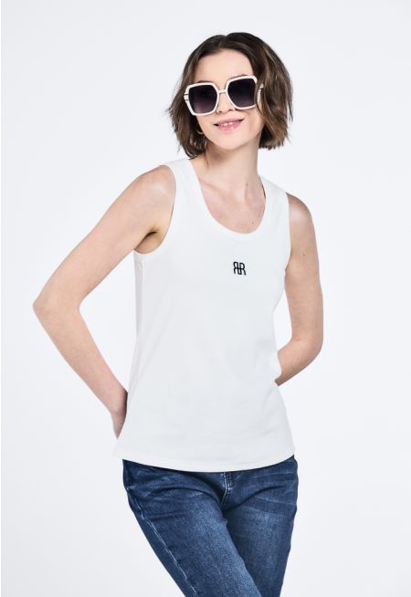 Monogram Embroidered Ribbed Basic Top