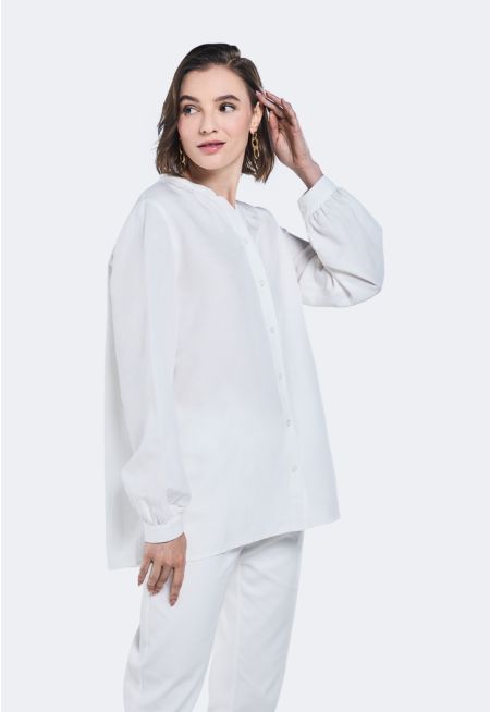 V-Neck Solid Linen Shirt
