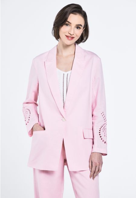 Schiffli Embroidered Solid Blazer